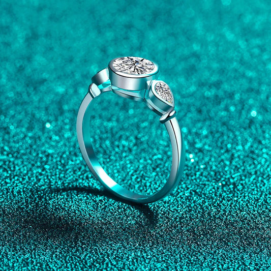 Pear Round Cut Full Moissanite Ring for Women 925 Sterling Silver with White Gold Plated Lab Diamond Rings Wedding Band