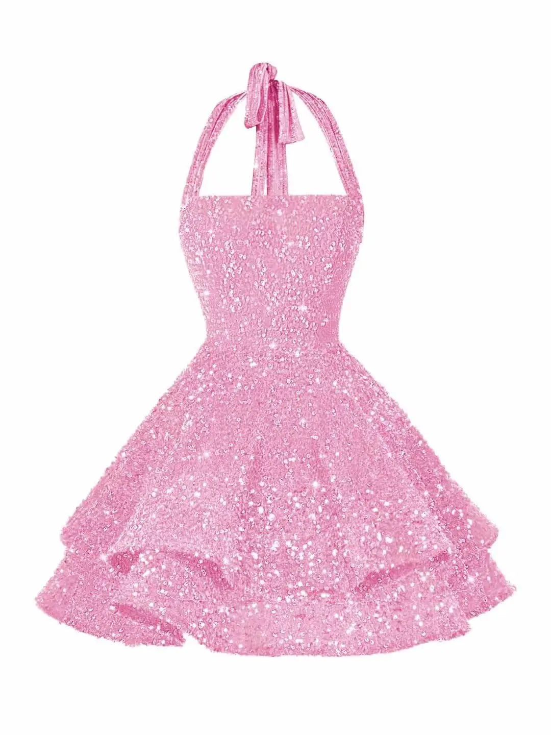 Sequin Short Homecoming Dress for Teens Short Prom Dresses Halter Neck Sparkly Tiered Cocktail Party Gowns