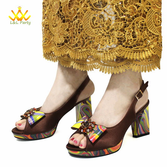 Coffee Color INS Hot Sale New Arrivals 2024 Italian Design Shoes Matching Bag Set Super High Heels Pumps for Garden Party