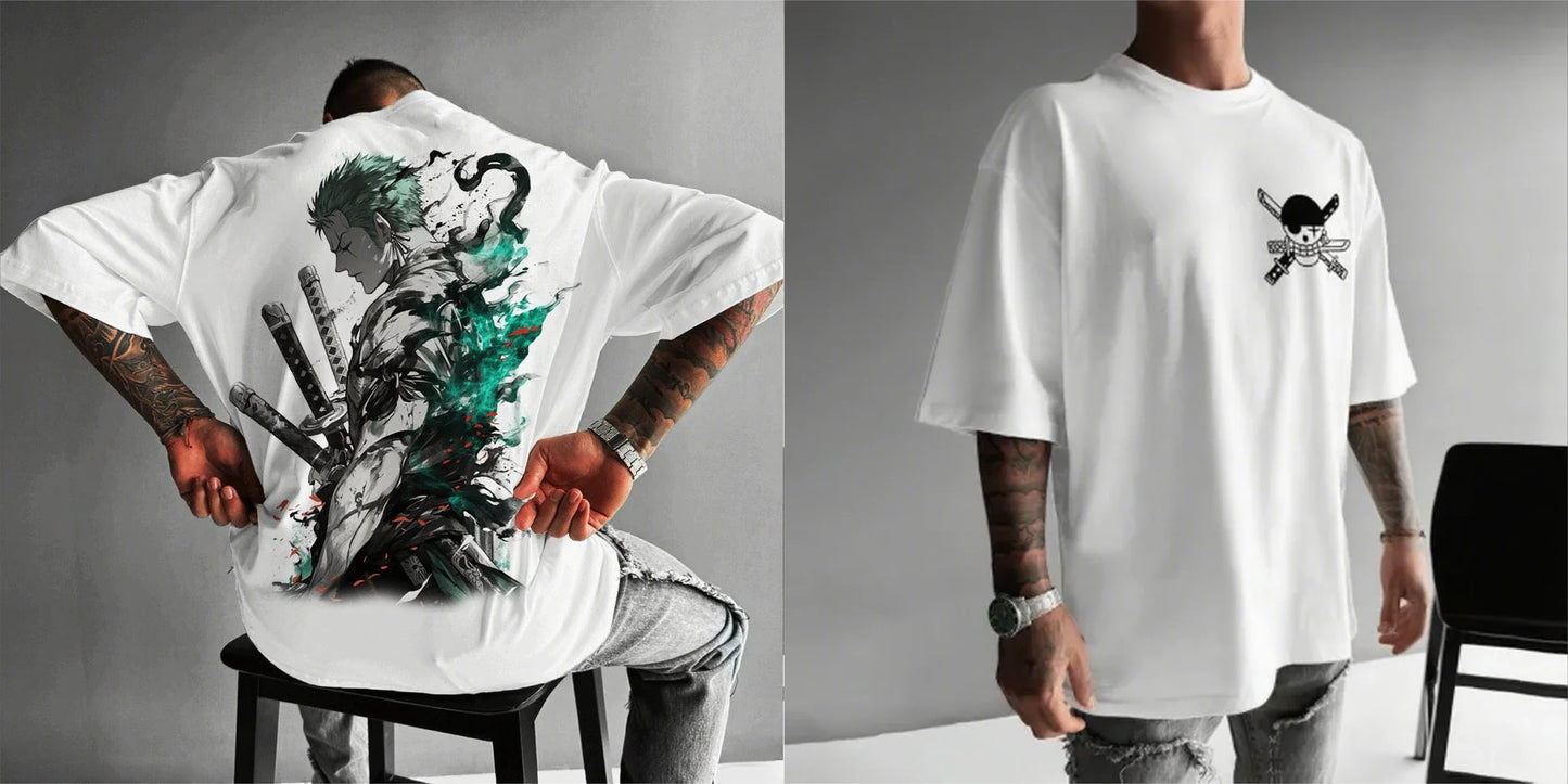 One Piece Zoro Anime Men's Short Sleeve T-shirt New Summer Cotton Streetwear Casual Top Graphic Tee Oversized Y2k Clothes Unisex
