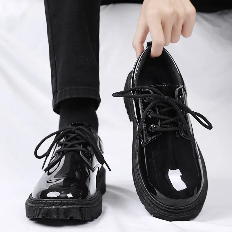 2024 Spring Autumn New Designer Men's Dress Shoes Fashion Business Formal Bright Face Patent Leather Black Derby Shoes for Men