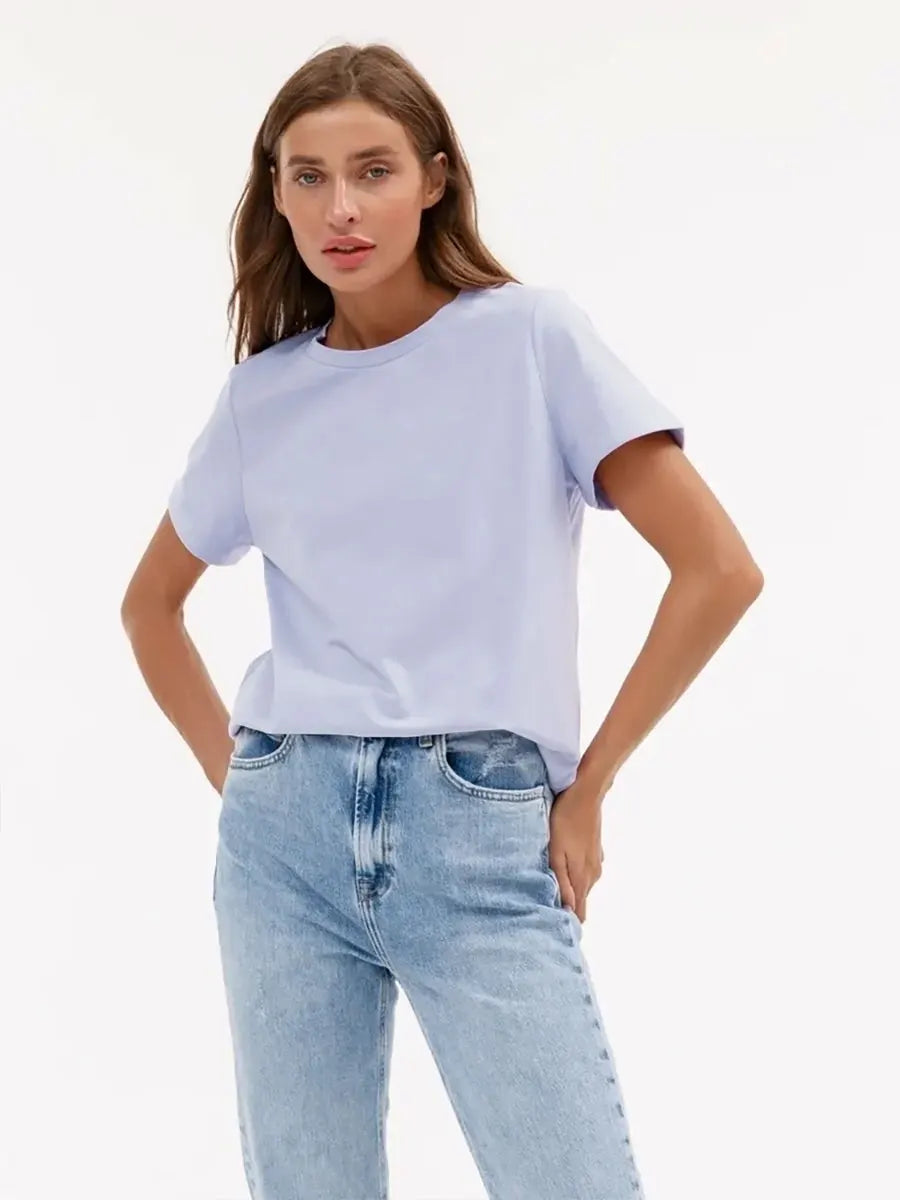 Summer 100% Cotton Women's T-shirt Bottoming Basic Fashionable Solid Lady Short Sleeve Loose Tops Shirts 230g/㎡ Tops