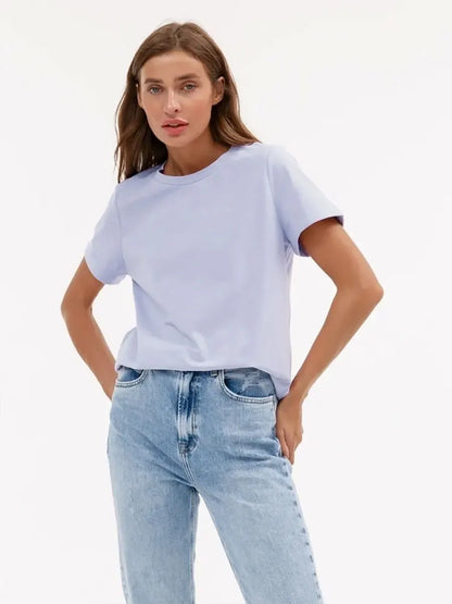 Summer 100% Cotton Women's T-shirt Bottoming Basic Fashionable Solid Lady Short Sleeve Loose Tops Shirts 230g/㎡ Tops