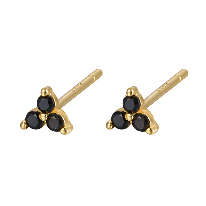 925 Sterling Silver Romantic Color Zircon Three-petal Flower Stud Earrings for Women Fashion Huggies Piercing Jewelry