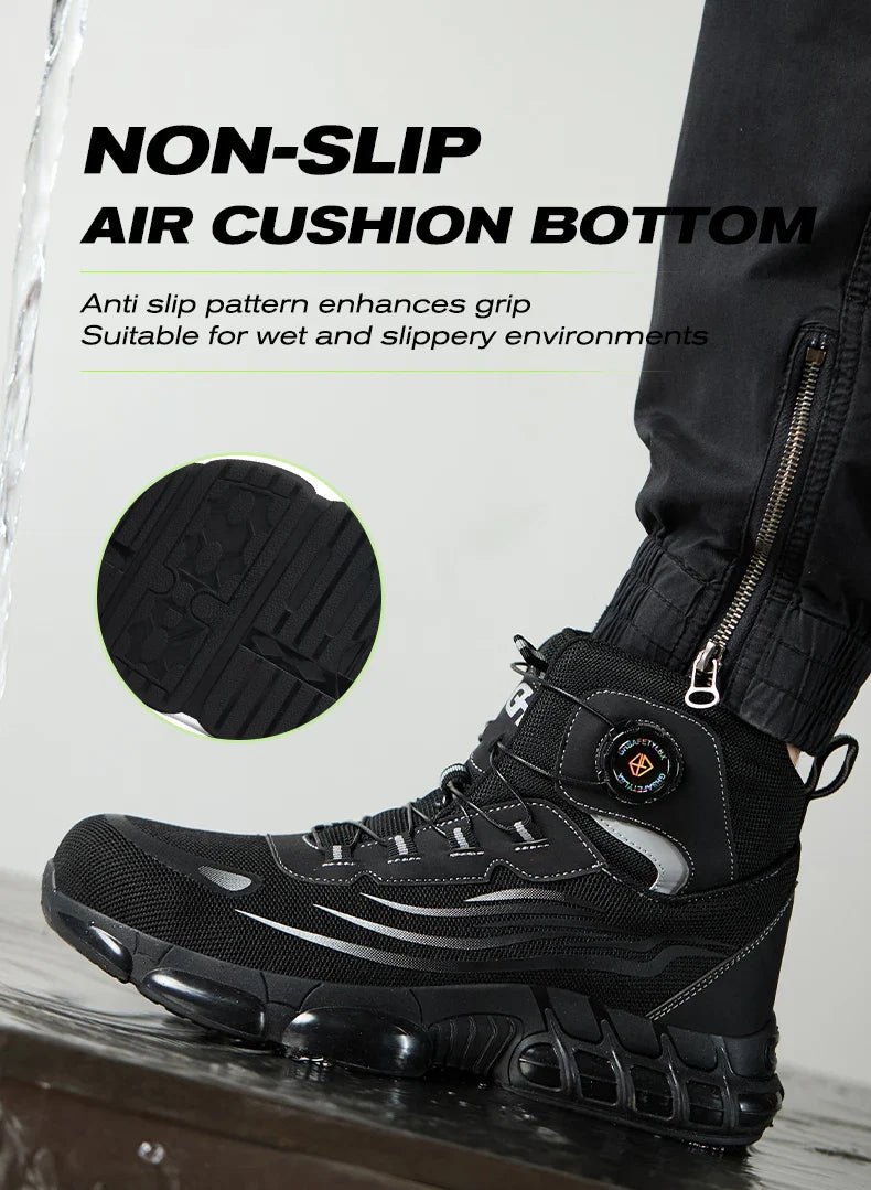 Rotating Buttons Safety Shoes Men Waterproof Steel Toe Safety Footwear Work Boots Men Anti-smash Anti-puncture Protective Boots