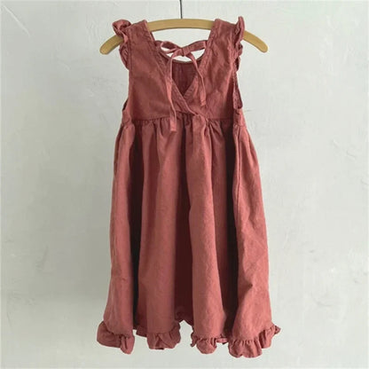 Korean Style New Summer Clothes for Baby Girl Dress Back V-neck Sleeveless Princess Dress Loose Doll Skirt Kids Clothes E1158