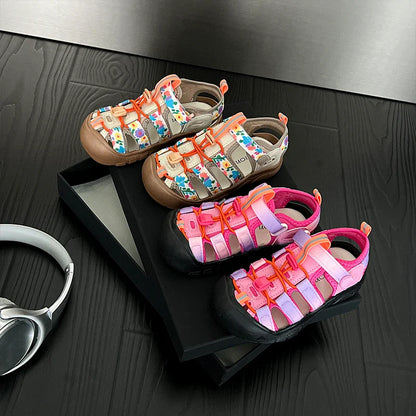 Summer Children Sandals Boys Girls Breathable Hollow Beach Shoes Baby Cute Print Sport Sandals