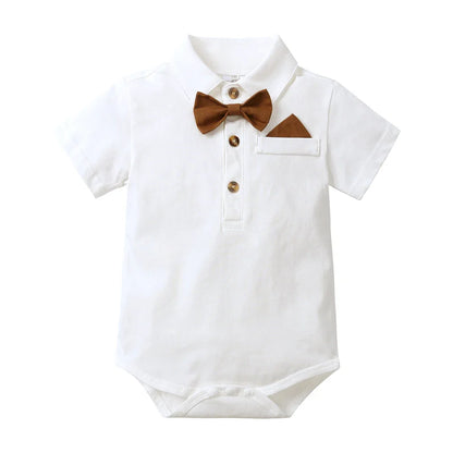 2026 Baby Boy Formal Birthday Outfit Suit Toddler Gentleman Clothes Infant Short Sleeve Bowtie Shirt+Suspender Pants Casual Sets