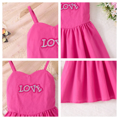 Vestido Estampado Coração de Menina de Verão, Saia Evasê Sem Mangas para Festa de Aniversário, Alcinha Ombro a Ombro, Roupa Diária ao Ar Livre 2-10T