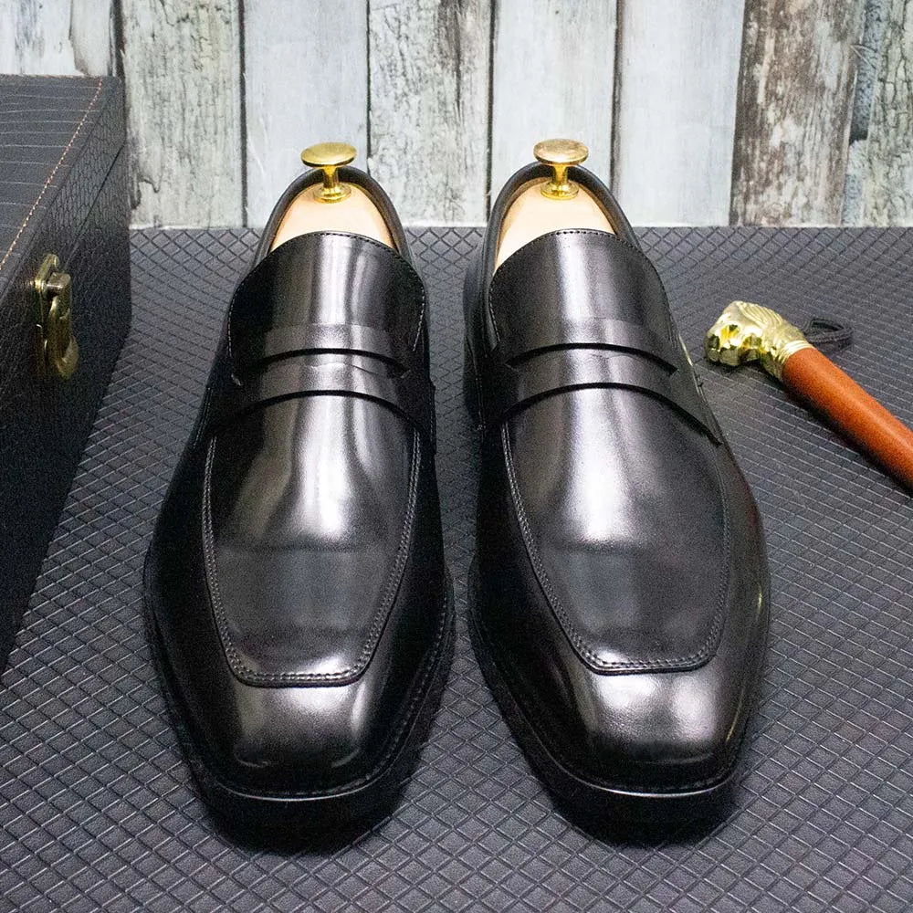 Men's Genuine Leather Penny Loafers Italian Design Luxury Classic Wedding Formal Office Business Dress Shoes