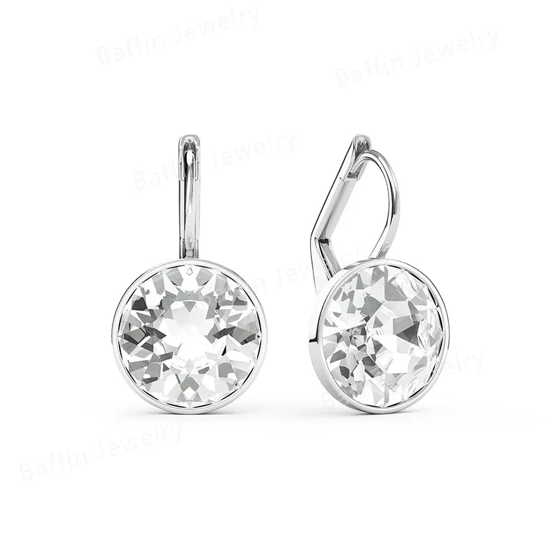 Earring for Women Christmas Birthday Premium Austrian Crystals Round Cut Dangle Silver Gold Color Pierced Jewelry