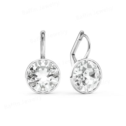 Earring for Women Christmas Birthday Premium Austrian Crystals Round Cut Dangle Silver Gold Color Pierced Jewelry