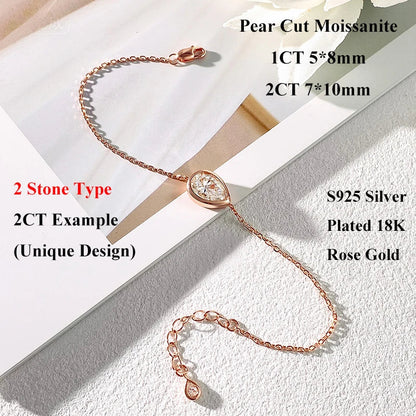 Bezel Setting 1/2CT Pear Marquise Emerald Cut Moissanite Solitaire Link Bracelet Women 925 Silver Diamond Party Wrist Chain