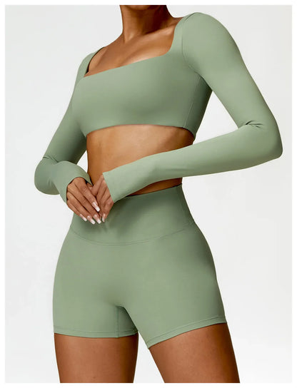 Summer 2PCS Yoga Suit Sports Set Women Quick-Dry Gym Set Women Tracksuit Running Workout Long Sleeve Sports Shirt Yoga Clothing