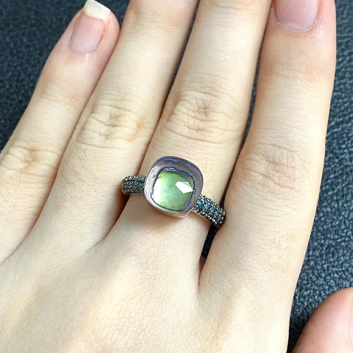 10.6mm Elegant Blue Topaz Zircon Ring Dual Tone Black Gun & Rose Gold 30 Colors Candy Crystal Jewelry Gift for Women