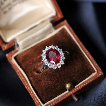 Halo Rings for Women Created Blue Sapphire Nano Emerald Red Ruby Princess Diana 2.67ct Oval Cut 925 Sterling Silver Rings
