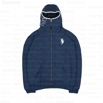 Men's clothing Zip Up Hoodie  Vintage Casual Pattern Oversize  Hip Hop Punk Streetwear Clothing new in hoodies & sweatshirts ﻿