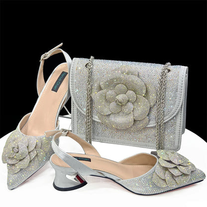 Doershow New Arrival African Wedding Shoes and Bag Set WINE Color Italian Shoes with Matching Bags Nigerian lady party  1-4