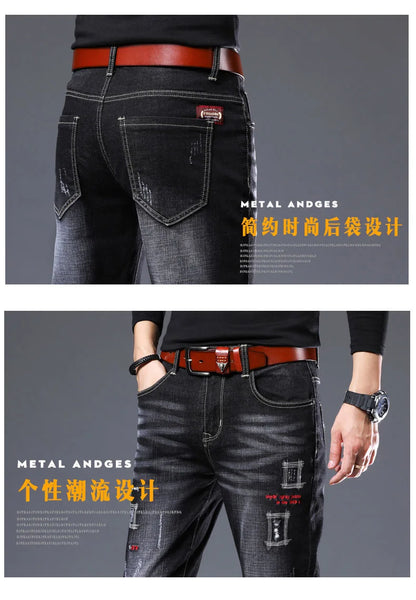 2023 Spring and Autumn New Fashion Trend Ripped Denim Pants Men's Casual Slim Comfortable Breathable High Quality Stretch Pants