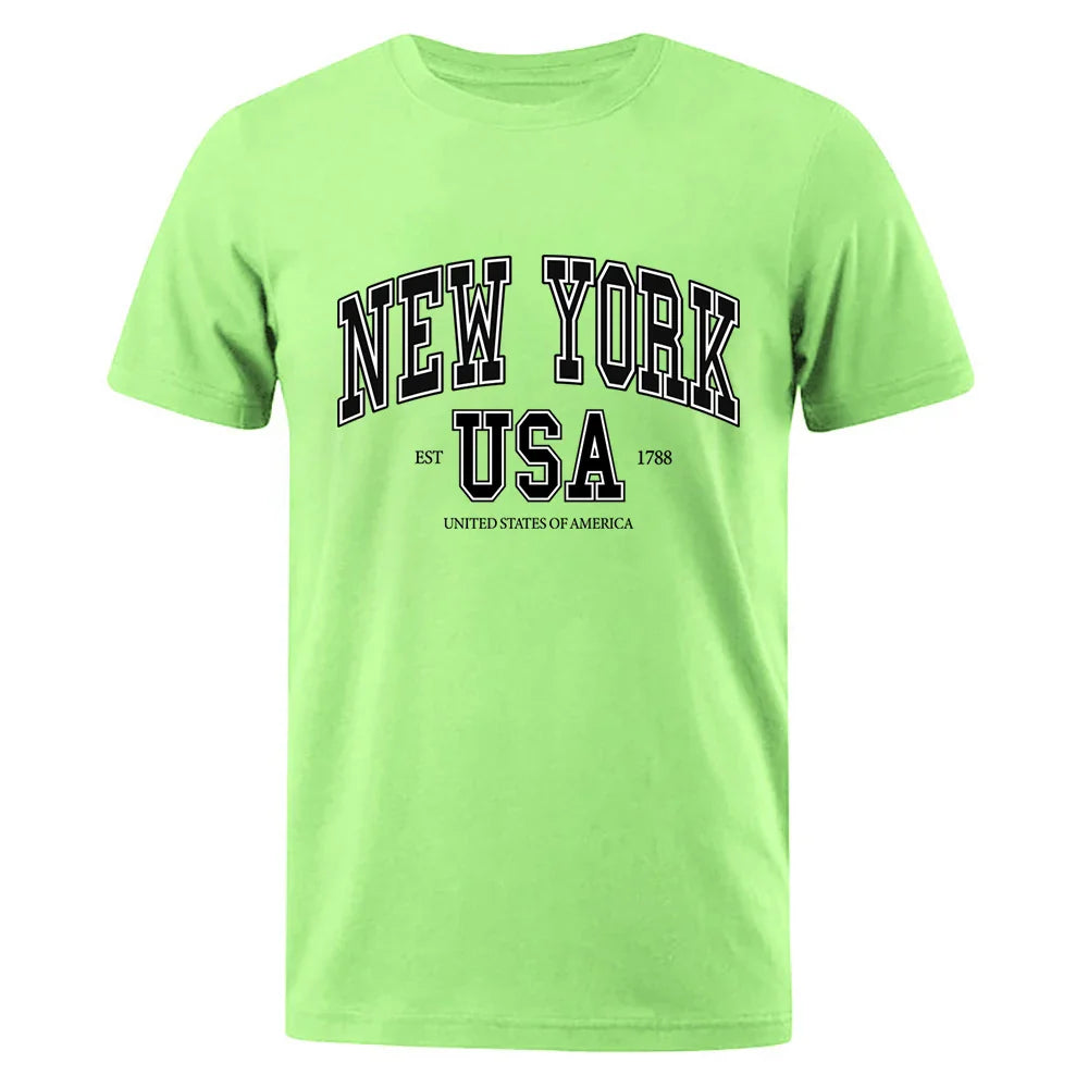 New York Usa Est 1788 Street City Letter Tops Men O-Neck Shirt Summer Loose Clothing Loose Cotton Oversize Tshirt Hip Hop Tops