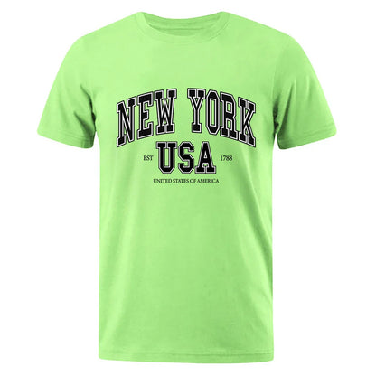 New York Usa Est 1788 Street City Letter Tops Men O-Neck Shirt Summer Loose Clothing Loose Cotton Oversize Tshirt Hip Hop Tops