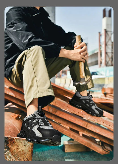 Anti-slip Safety Shoes Men Rotary Button Safety Shoes for Men Work Shoes Anti-smash Men's Sports Shoes Safety Pro
