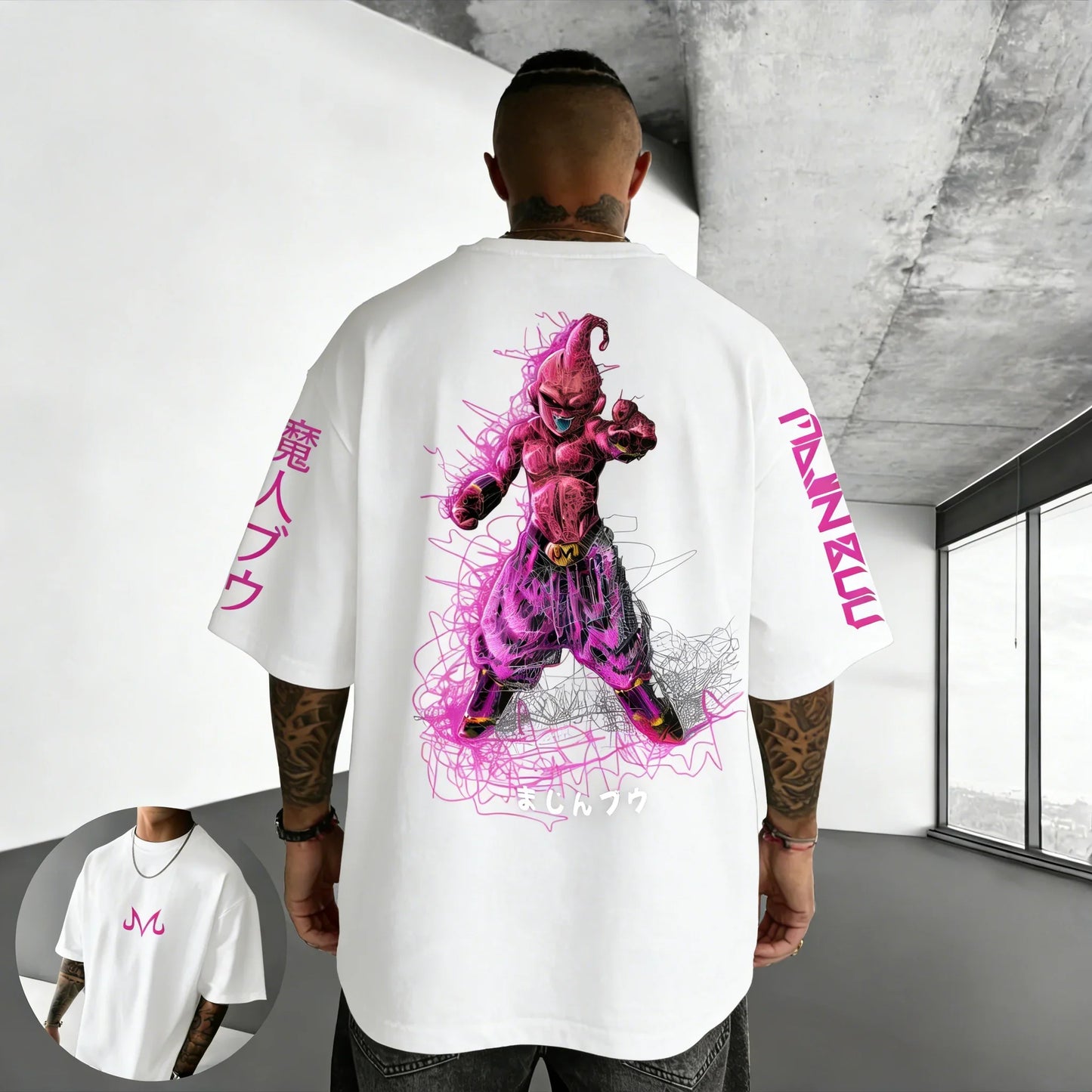 T-shirt Summer New Majin Buu Print Men and Women Harajuku Loose Casual Parent-child Short Sleeved Shirt