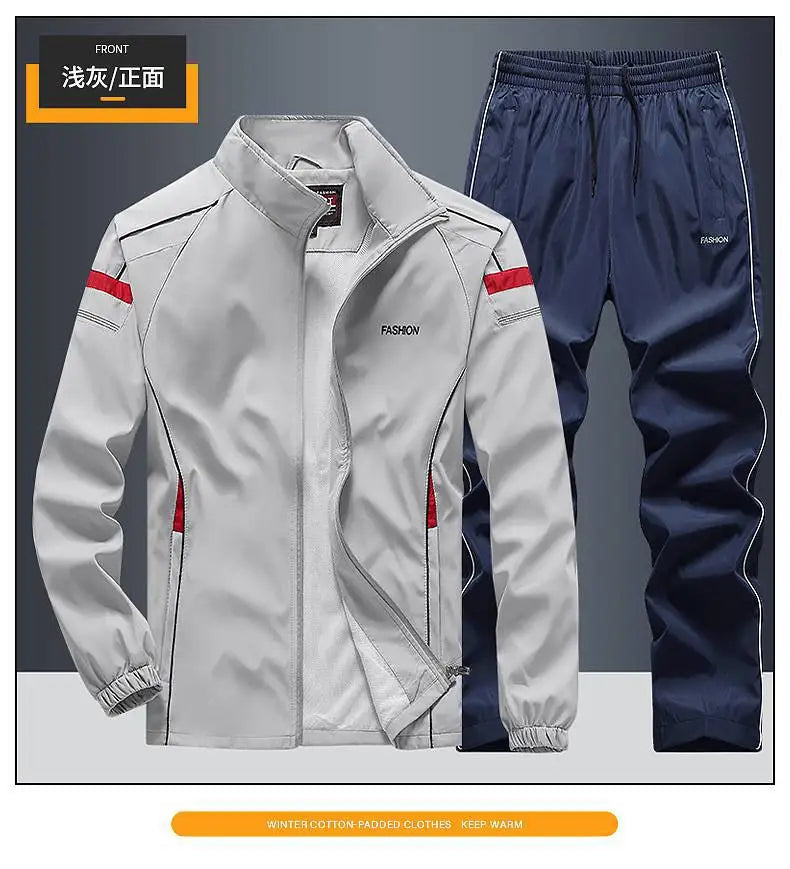 2025 Casual Windproof Running Sets Sportswear Men's Jogging Sport Jacket+Pants Sweatsuit Plus Size Breathable Workout Clothes