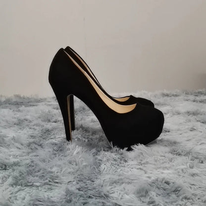 New Cross-dresser Men's Platform Pumps Unisex Queen 14cm Sexy Party Nightclub Court Flock Concealed Round Toe High Heels Shoes