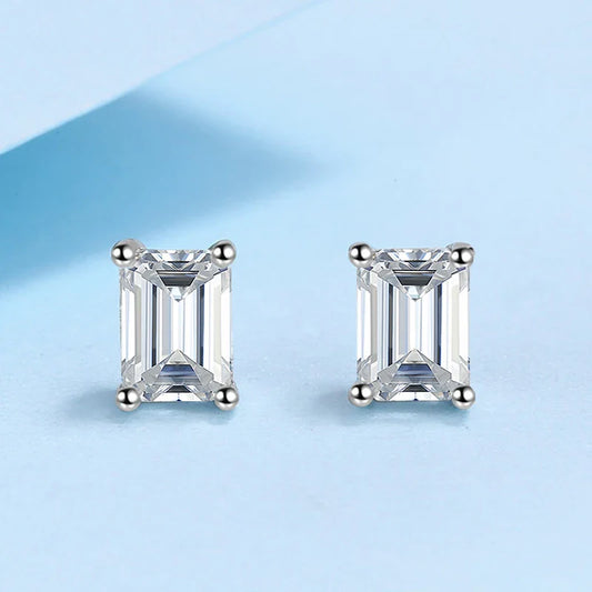 0.5CT 1CT 2CT Emerald Radiant Cut Moissanite Studs Earrings for Women Lab Diamond 925 Sterling Silver Earring Jewelry