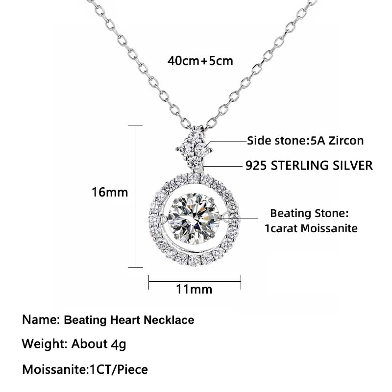 Real Moissanite Jewelry Set 925 Sterling Silver Sparking Beating Heart Diamond Pendants Necklace Hoop Earrings For Women Gift