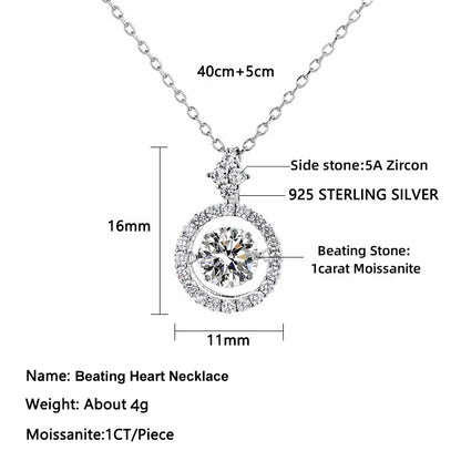 Real Moissanite Jewelry Set 925 Sterling Silver Sparking Beating Heart Diamond Pendants Necklace Hoop Earrings For Women Gift