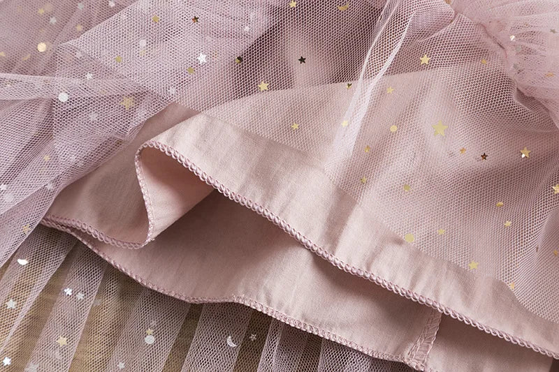 Summer Sweet and Cute Children's Clothing Sequin Decoration Mesh Cake Dress Birthday Party Girls' Dress New Year