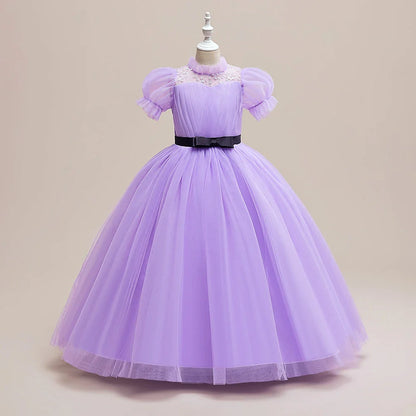 Summer Bridesmaids Party Girl Dresses Elegant Short Sleeve Birthday Princess Dress For Girl Tulle Wedding Prom Evening Customes