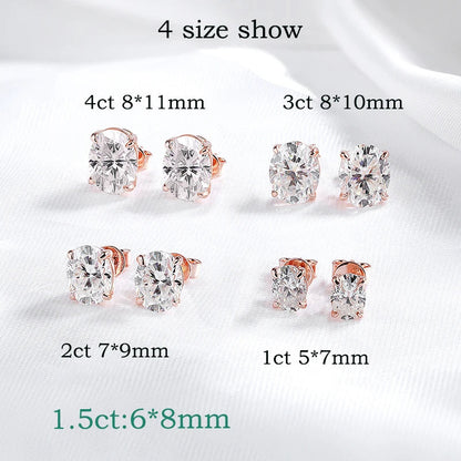 Rose Gold 1-4CT Oval Cut Moissanite Stud Earrings for Women Girls Jewelry Lab Diamond Classic Earring Pure S925 Silver