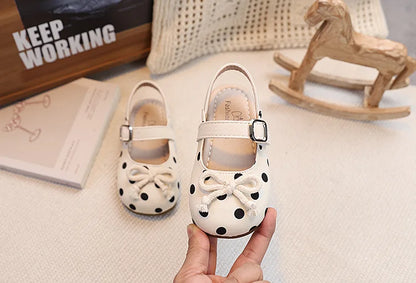 2026  Spring Autumn New Baby Shoes Cute Polka Dot Bow Girls Hollow Children's School Student Loafer Flats