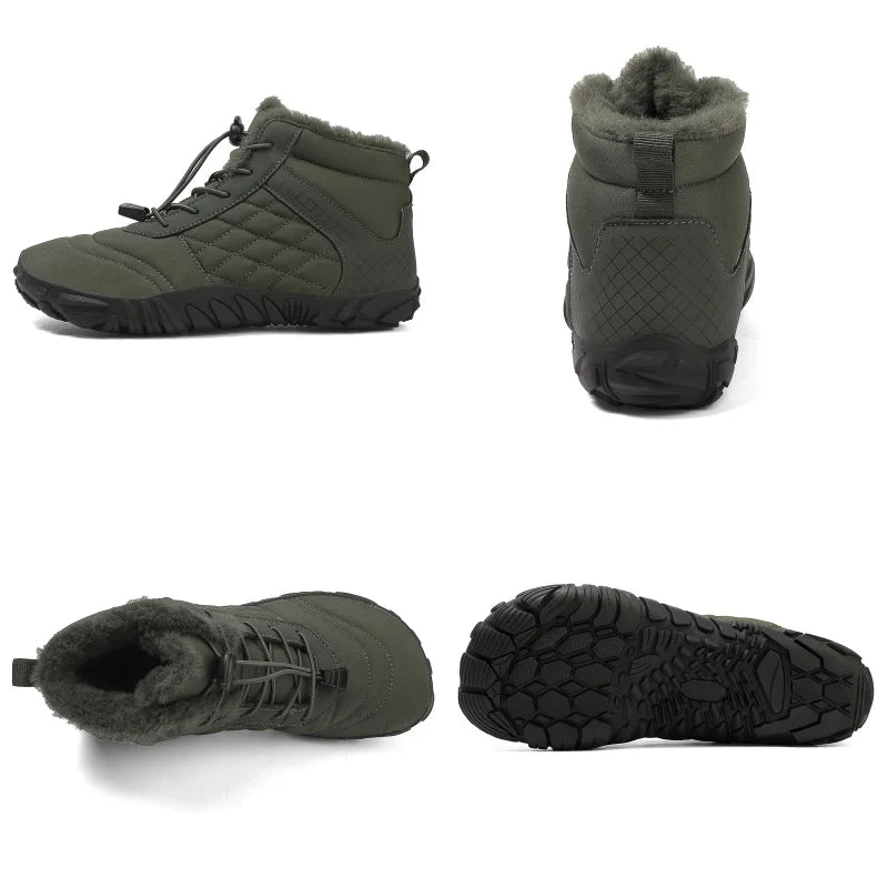 Botas de Caminhada de Inverno Barefoot Masculinas Femininas, Botas de Neve Quentes Sem Salto, Botas de Tornozelo com Biqueira Larga, Impermeáveis Minimalistas