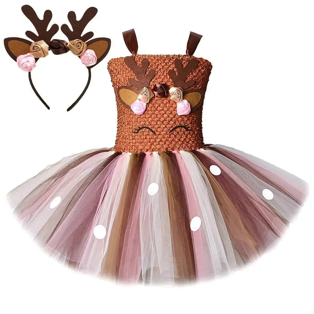 Christmas Deer Costume for Baby Girls Tutu Dress Reindeer Kids Animal Birthday Outfit Children Halloween Costumes Girl Clothes