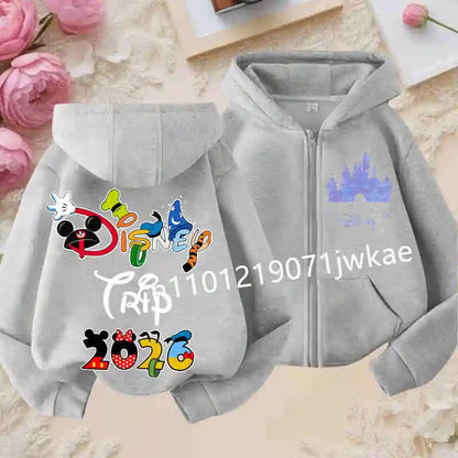 Boys and Girls Clothing Castle Pattern Kids Hoodie Jacket for Children 2026 Fashion Minnie Mickey Castle Zipper Hoodie Closure