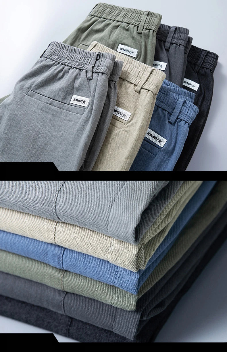 Size 28-38 Thin Casual Pants Mens Slim Simple Cotton Stretch Spring Summer Trousers Elastic Waist Drawstring Jogging Sweatpants