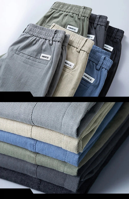 Size 28-38 Thin Casual Pants Mens Slim Simple Cotton Stretch Spring Summer Trousers Elastic Waist Drawstring Jogging Sweatpants