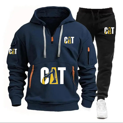 Spring new men's fashion sportswear set: multi-pocket zipper jacket + casual long pants, large-sized loose fashion sweatshirt 2-
