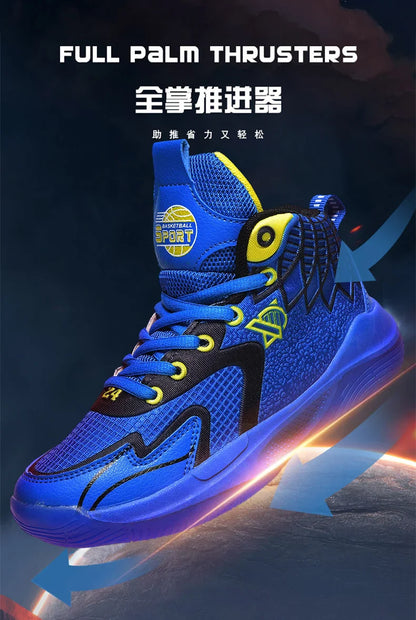 Children‘s Basketball Shoes Non-slip Breathable Basketball Training Sneakers Boys Girls Mesh Athletic Shoes Lace-up Running Shoe