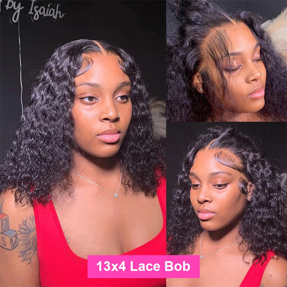 200% Density Burmese Curly Short Bob Wig Human Hair Bob Wigs Deep Wave 13x4 HD Lace Frontal Wig 4x4 Lace Closure Wig Virgin Bob