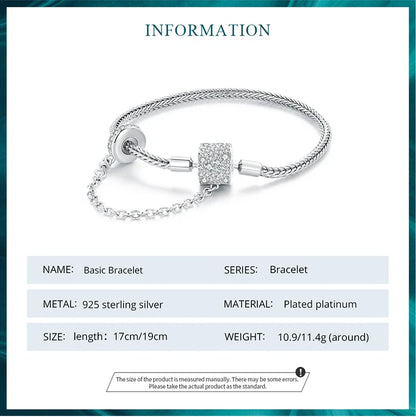 Authentic 925 Sterling Silver Basic Charm Bracelet with Safty Chain Women Beads and Pendant DIY Bracelet BSB103