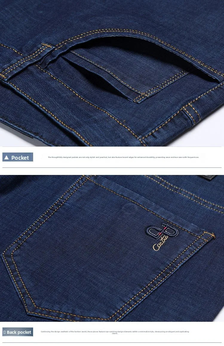 Men's Classic Straight Men's Jeans Fitted Comfortable Elastic Business Casual Denim Pants Korean Fashion  Autumn Casual Trousers