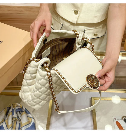 Brand genuine leather chain bag for women in 2025, new designer with a sense of luxury, large capacity underarm shoulder bag