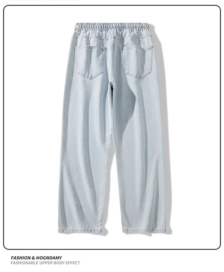 Calça Jeans Masculina Primavera Outono Tendência High Street Reta Perna Larga Roupas Masculinas Calça Jeans Corte Reto