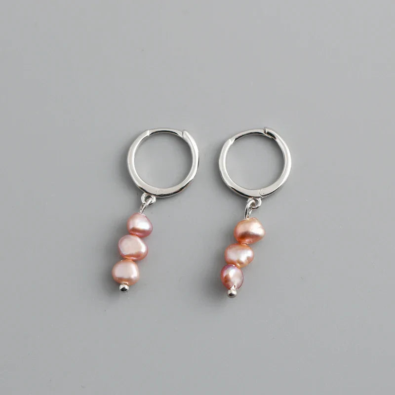 Genuine 925 Sterling Silver Natural Freshwater Baroque  Pearl Unusual Earrings for Women Chic Charming Goth Jewelry 2021