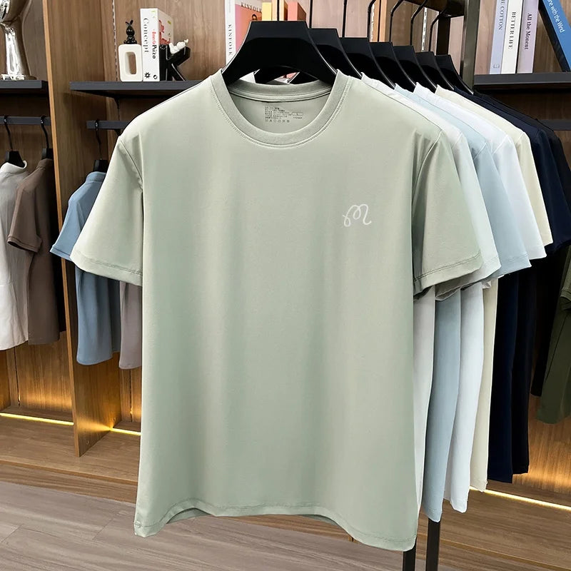 Men's New Summer High Quality Cooling Sensation T-Shirt Round Neck Brand Printing Short Sleeves Tops Leisure Fashion Men Swear